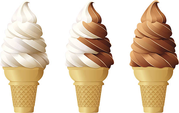 Soft Serve Ice Cream Cones In vanilla, chocolate, and a mix of the two. cone stock illustrations