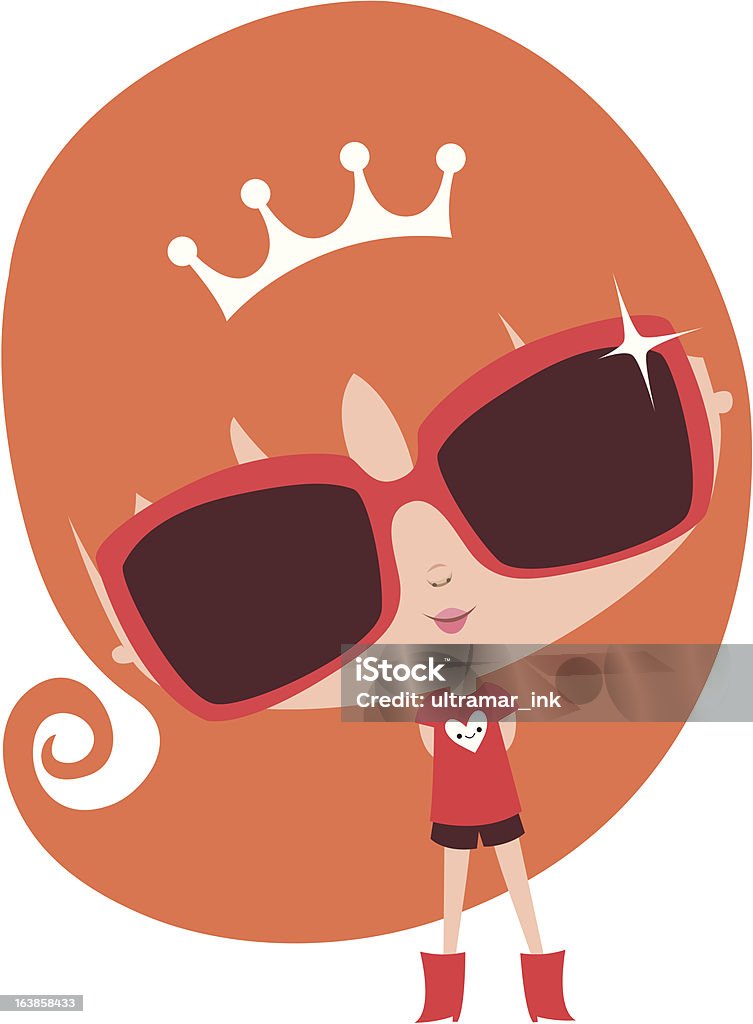 Glamorous shiny fashion girl Vector cute girl showing off her sunglasses an crown. Cartoon stock vector