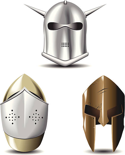 ilustraciones, imágenes clip art, dibujos animados e iconos de stock de cascos - medieval knight helmet suit of armor