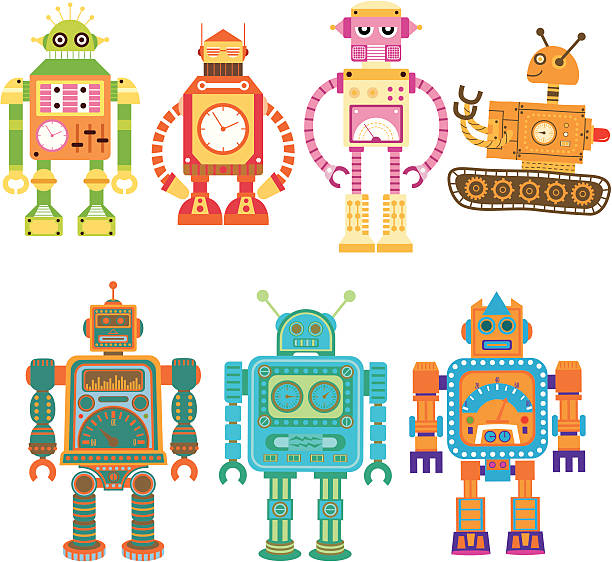 Illustration of abstract robots isolated on white.
