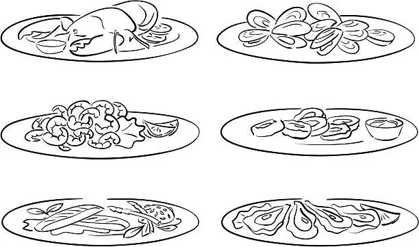 Vector illustration of seafood on plate