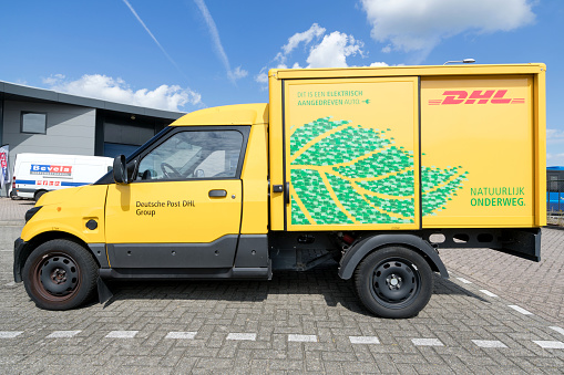 Alphen an den Rijn, Netherlands - July 9, 2019: StreetScooter Work of Deutsche Post DHL