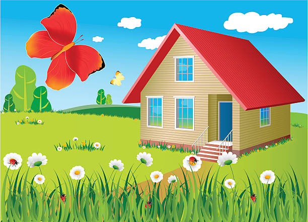 Summer small house vector art illustration