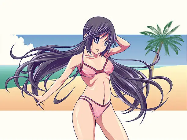 Vector illustration of Pretty girl in cute bikini