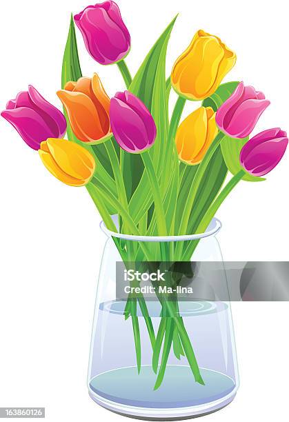 Bouquet Di Tulipani Multicolore In Un Vaso - Immagini vettoriali stock e altre immagini di Fiore - Fiore, Vaso, Bouquet