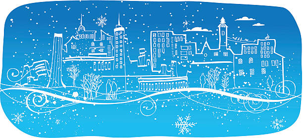 Winter city vector art illustration