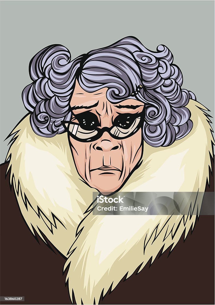 Disapproving Old Lady "Pensioner on the street giving a condescending, angry look at the viewer. It could be someone not holding the door or ignoring transport etiquette." Anger stock vector