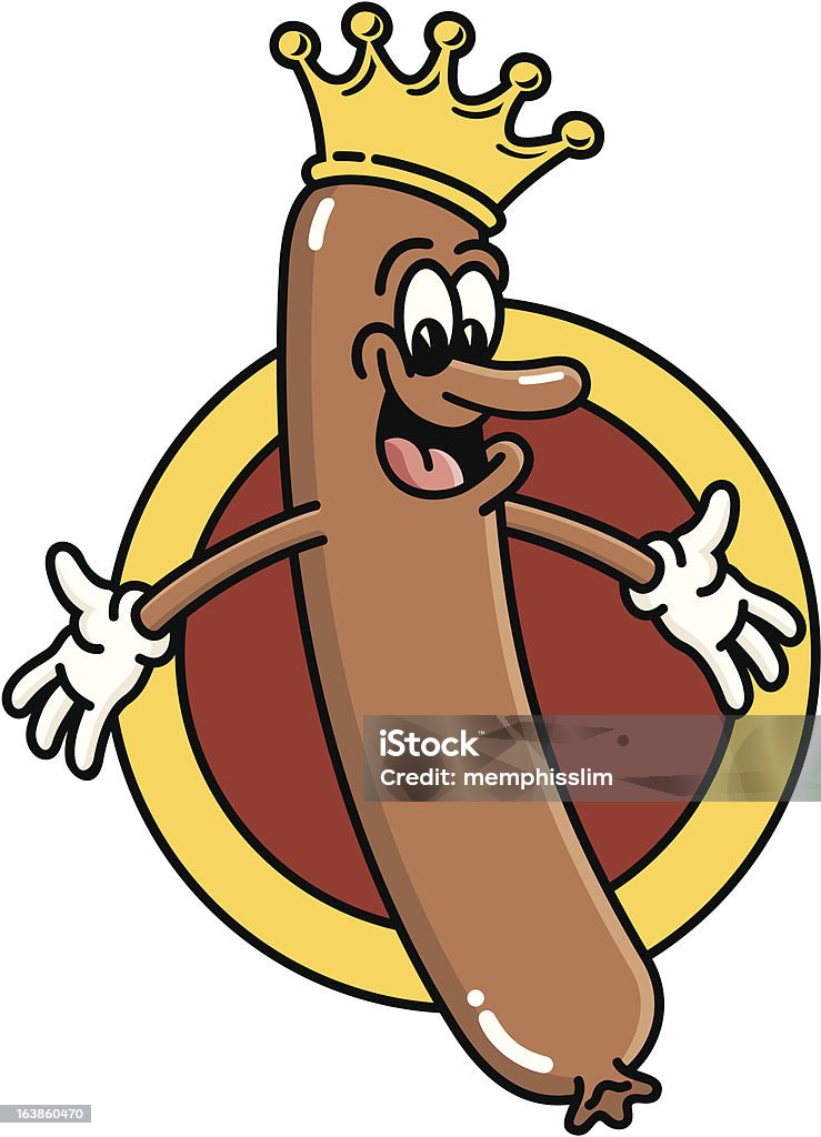 King of the Wieners Easily editable vector illustration of an exceptionally happy hot dog wearing a crown. Cartoon stock vector