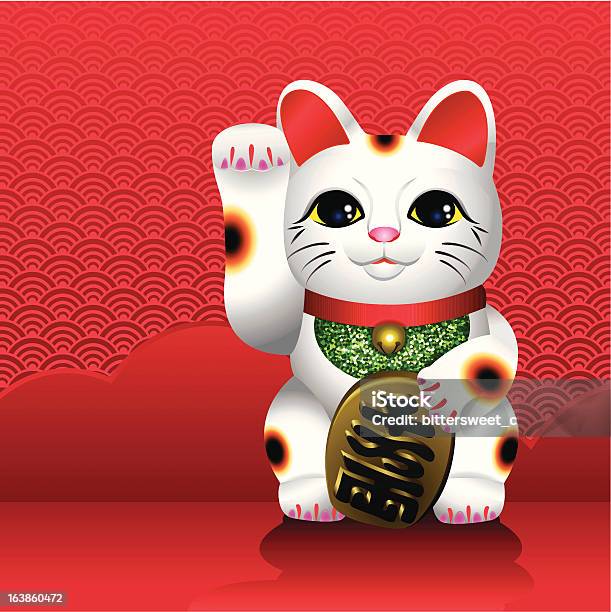 Maneki Neko Stock Vektor Art und mehr Bilder von Winkekatze - Winkekatze, Farbiger Hintergrund, Glocke