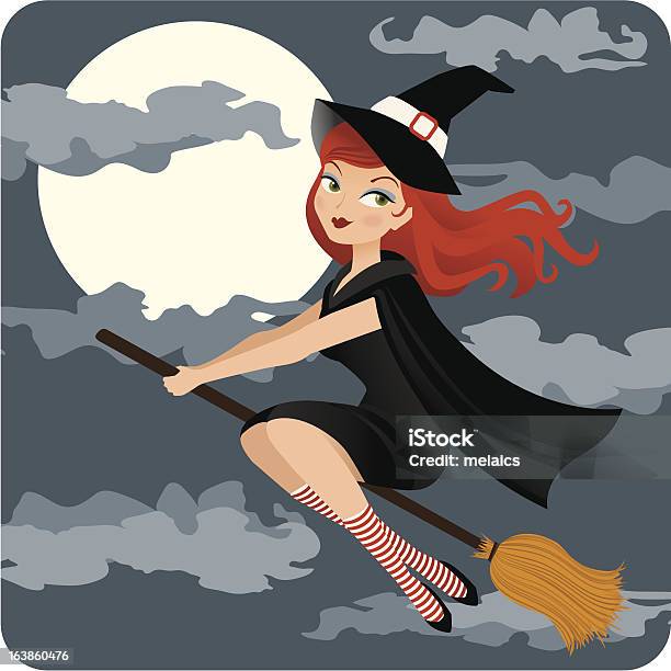 Halloween Witch Illustration In The Dark Stock Illustration - Download Image Now - Pin-Up Girl, Witch, 1960-1969