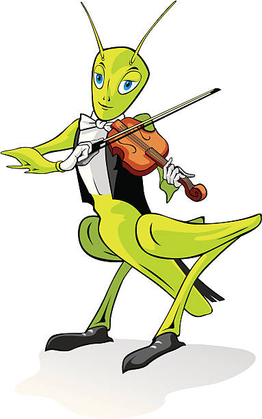 violinist cricket vector art illustration