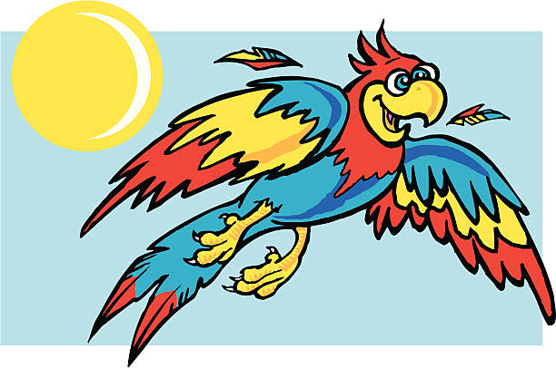 Parrot flying Colorful Cartoon  parrot flying in the sunshine ian stock illustrations