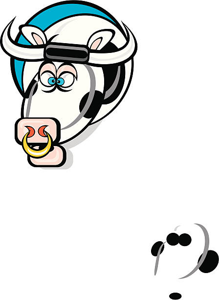 BULL HEAD Cartoon of Bull's head sticking through hole ian stock illustrations