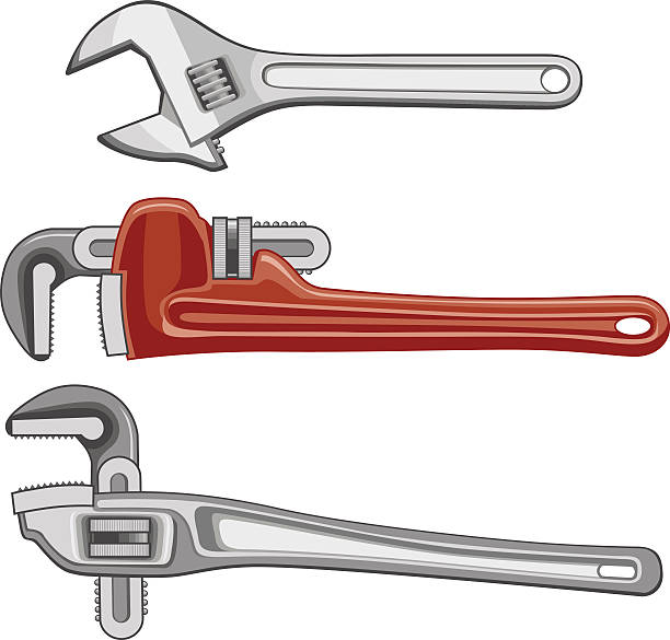 ilustrações, clipart, desenhos animados e ícones de encanamento e tubo wrenches ajustável - adjustable wrench
