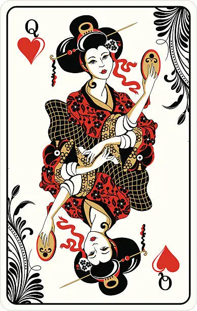 Vector illustration of Queen of Hearts - playing card