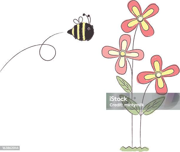 Bumble Bee And Flowers Stock Illustration - Download Image Now - Animal, Bee, Brush Stroke
