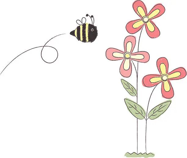 Vector illustration of Bumble Bee and Flowers