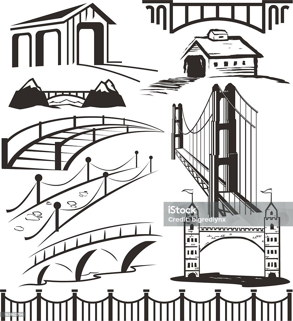 Diferentes puente clip art en blanco y negro - arte vectorial de Puente cubierto libre de derechos