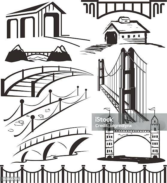 Différents Pont Clip Art En Noir Et Blanc Vecteurs libres de droits et plus d'images vectorielles de Pont couvert - Pont couvert, Pont, Vectoriel