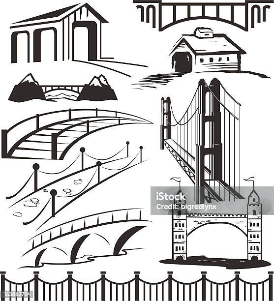 Different Bridge Clip Art In Black And White Stock Illustration - Download Image Now - Covered Bridge, Bridge - Built Structure, Vector