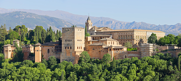 Granada, Spain - August, 2010:  The Palace of Comares in the Nasrid Palace is considered to be a highlight of Alhambra tour.