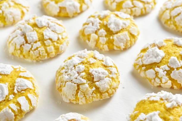 Lemon crinkle cookies stock photo