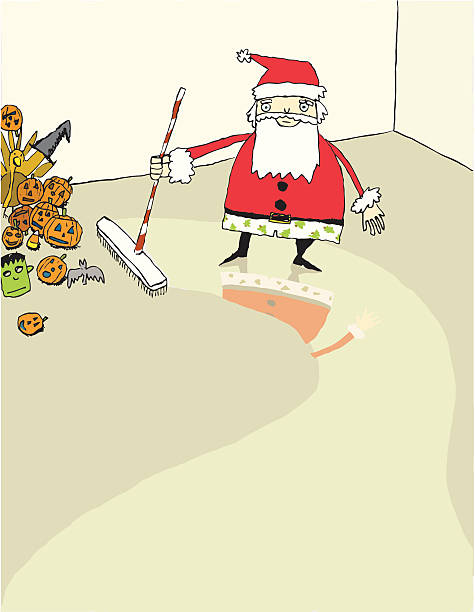 Santa Sweeping vector art illustration