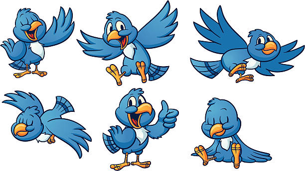 Blue birds vector art illustration