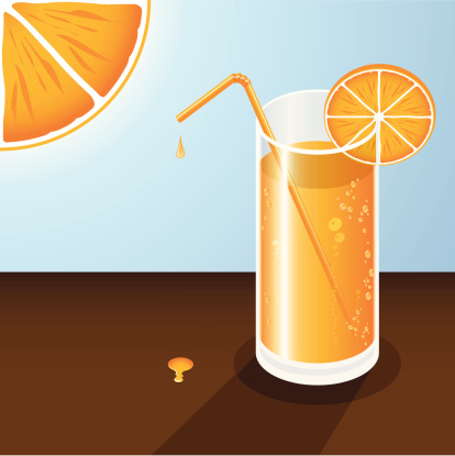 A beautiful illustration of a glass filled with refreshing orange juice.