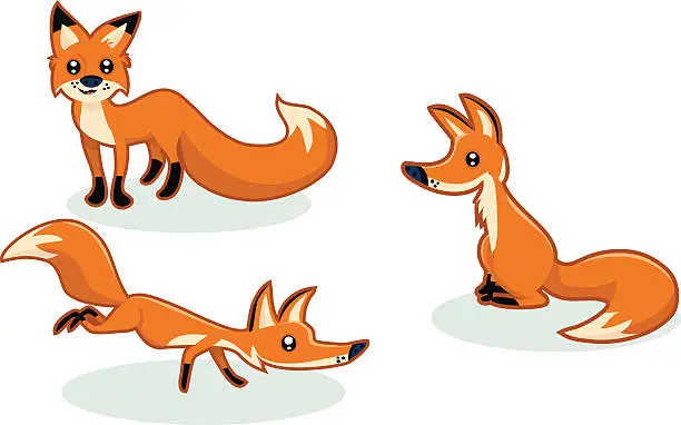 Vector illustration of Three Cartoon Foxes