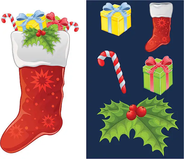 Vector illustration of Christmas boot with gifts