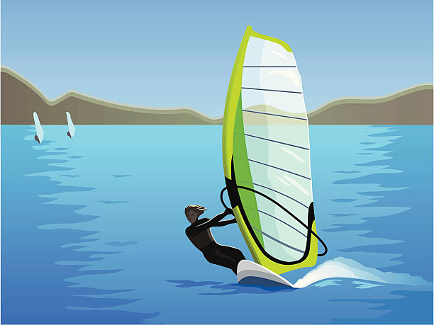 stockillustraties, clipart, cartoons en iconen met windsurfing in sinny day - wind surfen