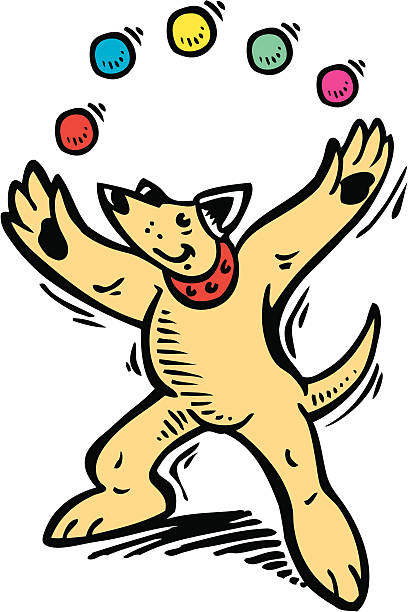 clever juggling dog - ian stock illustrations