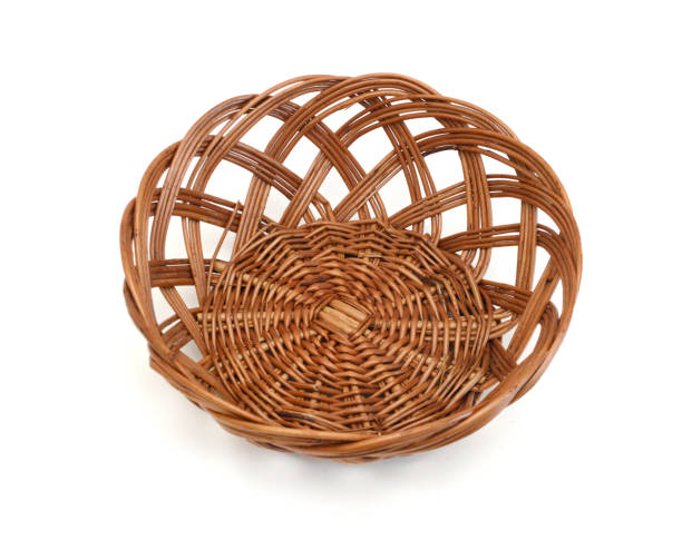 istock Empty wooden fruit or bread basket on white background 1638639083