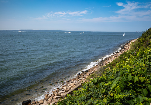 Dramatic views, from Falmouth, MA, of Vineyard Sound looking south towards Martha's Vineyard on Cape Cod, MA.