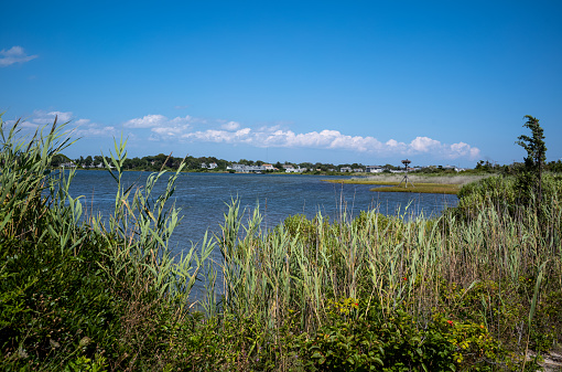 Various views of Bournes Pond in East Falmouth, on Cape Cod, MA.  Bournes Pond is a saltwater pond where residents enjoy fishing and boating during the summer months.