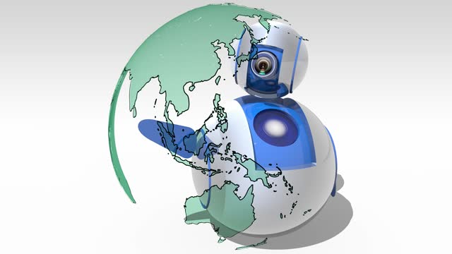 Cute Robot Shows Travel Destinations on Virtual World Map