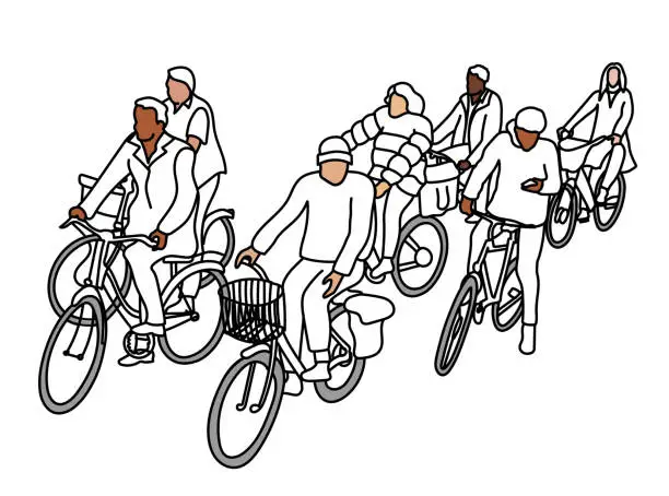 Vector illustration of Los Angeles Cyclists Crowd Skintones