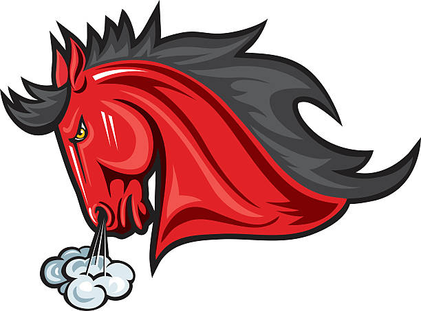 ilustraciones, imágenes clip art, dibujos animados e iconos de stock de rojo esnifar stallion mascot - resoplar