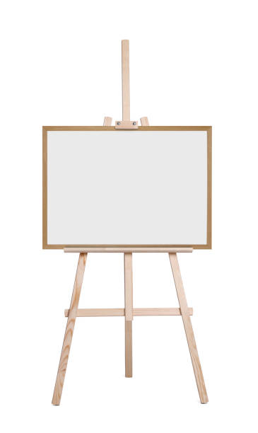 istock Wooden easel with blank canvas on white background. Mockup for design 1638719409