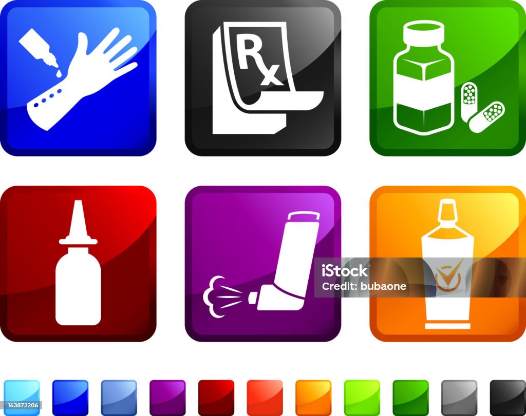 Medicamento para la alergia sin royalties de vector icon set pegatinas - arte vectorial de Alcohol para frotar libre de derechos