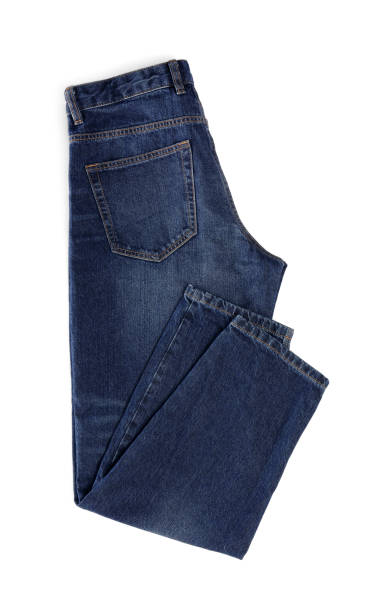 istock Stylish dark blue jeans isolated on white, top view 1638730503