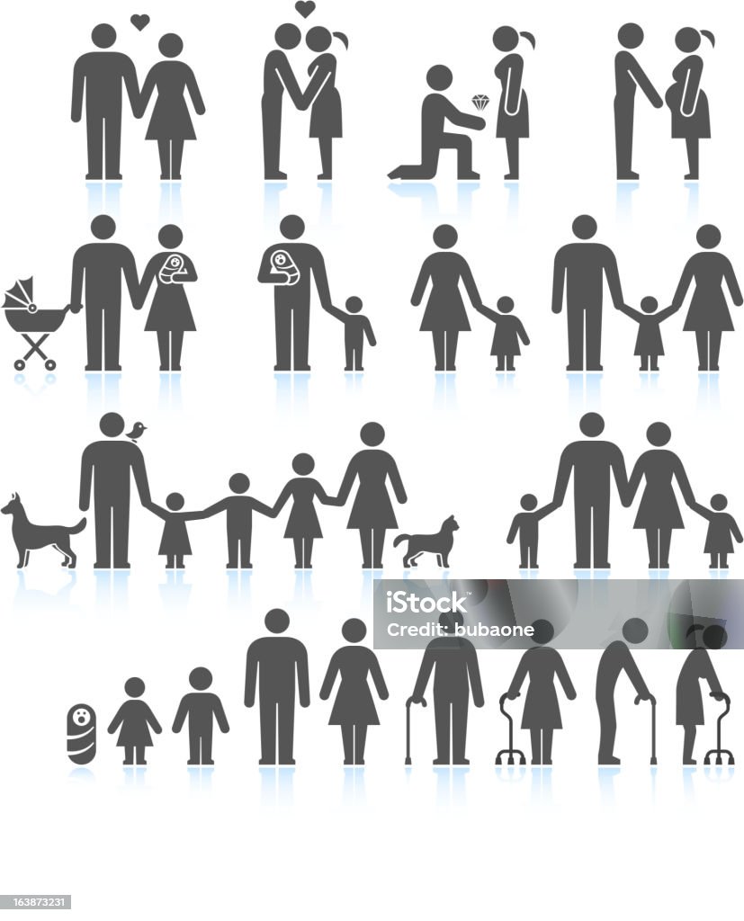 Мужчин и женщин в жизни семьи и черный значок набор & белый - Векторная графика Иконка роялти-фри