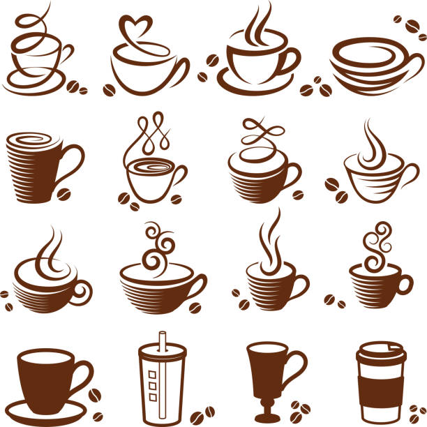 кофейная кружка роялти-фри векторные белый вектор икона set - steam black coffee heat drink stock illustrations