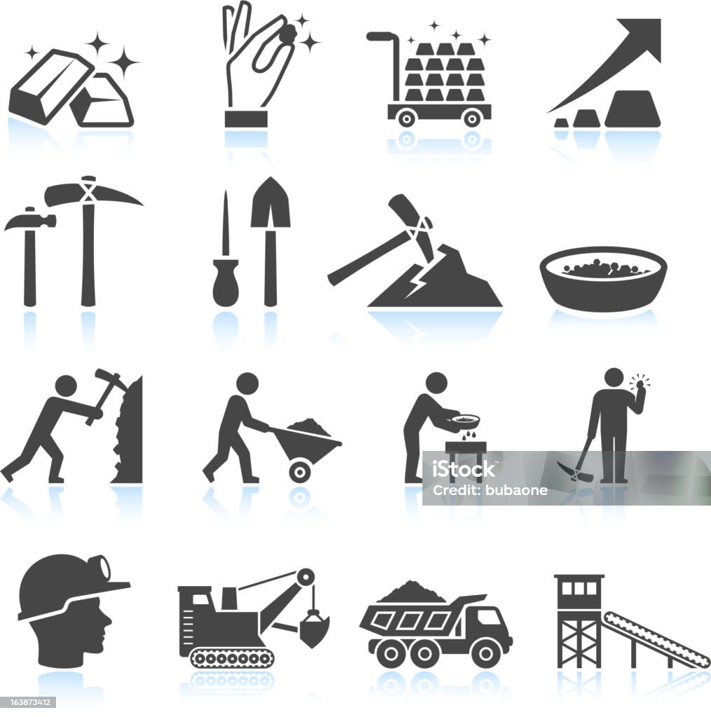 Gold Mining Industry black & white vector icon set Gold Mining Industry black & white icon set  Gold Mine stock vector