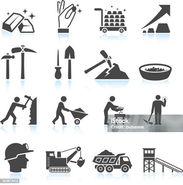 Gold Mining Industry Black White Vector Icon Set Stock Illustration - Download Image Now - Gold Mine, Icon Symbol, Miner