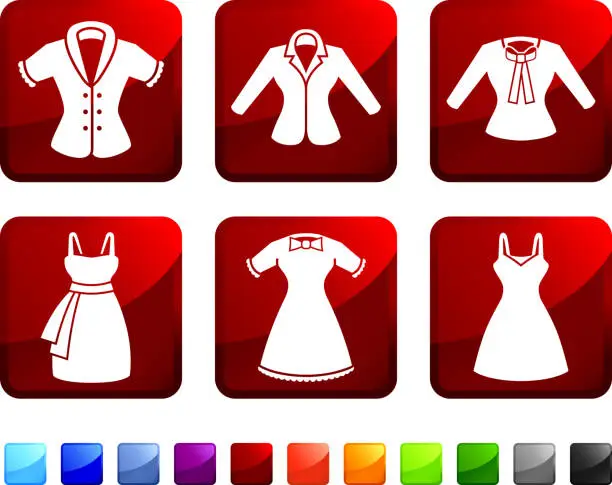 Vector illustration of Women's Dresses and Tops royalty free vector icon set stickers