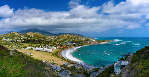 Elevated view from Timothy Hill Overlook, looking towards Frigate Bay, in St. Kitts