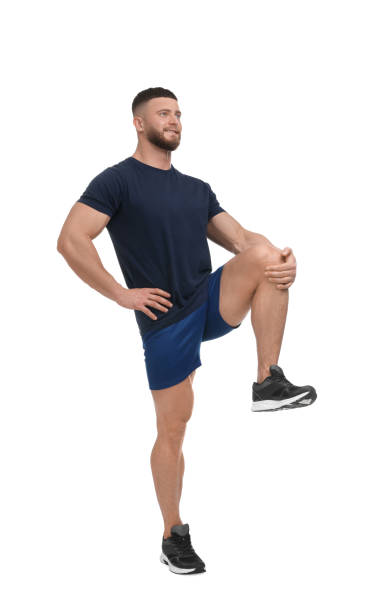 istock Man doing stretching on white background. Morning exercise 1638750359