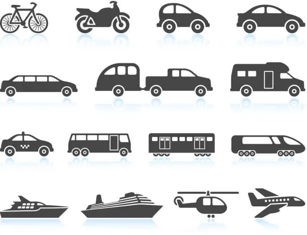 Vector illustration of Land Air and water Transportation vehicles icon set